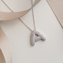 925 Ayar Radyum Kaplama  A Harfli  Gümüş Kolye