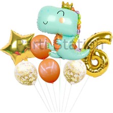 Sevimli Yeşil Dinozor Konsept 6 Yaş Balon Set Jurassic Dinozor Tema Doğum Günü Folyo Balon Set