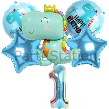 Sevimli Dinozor Konsept 1 Yaş Balon Set Jurassic Dinozor Tema Doğum Günü Folyo Balon Set