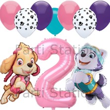 Paw Patrol Skye 2 Yaş Balon Seti Polis Köpek Paw Patrol Skye ve Everst Doğum Günü Balon Seti