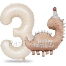 Retro Dinozor 1 Yaş Krem Renk Rakam Balon Set Sevimli Pembe Dinozor Konsept Doğum Günü Balon Set