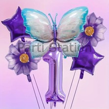 Mor Kelebek 1 Yaş Balon Set Mor Papatya Kelebek Konsept Doğum Günü Balon Set