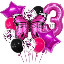 Pembe Kelebek 3 Yaş Balon Set Kelebek Konsept Doğum Günü Balon Balon Set
