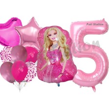Barbie 5 Yaş Balon Seti Barbie Konsept Parti Barbie Pembe Doğum Günü Balon Seti