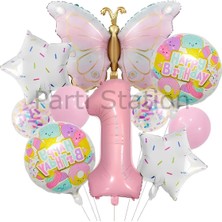 Kelebek 1 Yaş Balon Set Gökkuşağı Kelebek Konsept Doğum Günü Balon Set