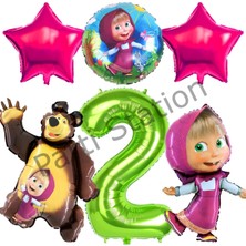 Lisanslı Maşa ve Koca Ayı Balon 2 Yaş Yrşil Renk Rakam Balon Set Masha And Bear Konsept Balon Set