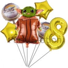 Star Wars Yoda 8 Yaş Altın Rakam Balon Set Yıldız Savaşları Yoda Konsept Doğum Günü Balon Set