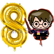 Harry Potter 8 Yaş Altın Renk Rakam Balon Set Harry Potter Hogwarts Konsept Doğum Günü Balon Set
