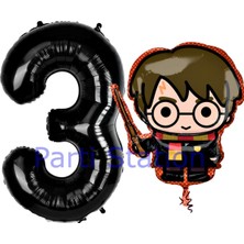Harry Potter 3 Yaş Siyah Renk Rakam Balon Set Harry Potter Hogwarts Konsept Doğum Günü Balon Set