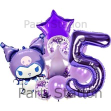 Sanrio Kuromi 5 Yaş Mor Balon Set Anime Hello Kitty Kuromi Konsept Doğum Günü Balon Set