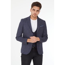 Sposo 5140 Yelekli Dar Kalıp Gri Ekose Erkek Blazer Ceket