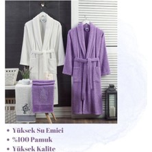Rebeka Home Collection Lavanta Krem Havlulu Bornoz 4lü Set