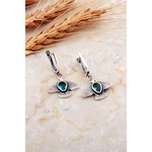 Sümer Telkari Akuamarin Taşlı Martı Çekiç Dövme Elişi Gümüş Küpe 7223