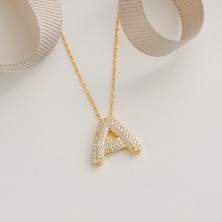 925 Ayar Sarı  Altın  Kaplama A  Harfli Gümüş  Kolye