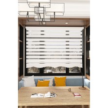 Modern Beyaz Pliseli Etek Dilimli Zebra Stor Perde