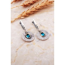 Sümer Telkari Akuamarin Taşlı Çekiç Dövme Elişi Gümüş Küpe 7229