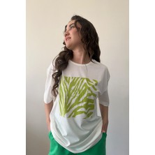 Kadın Leopar  Baskılı Tişört/fıstık Yesıl/s