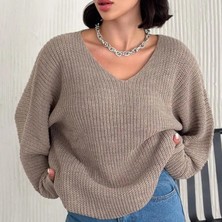 V Yaka Selanik Örgü Oversize Triko Kazak