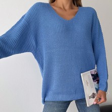 V Yaka Selanik Örgü Oversize Triko Kazak
