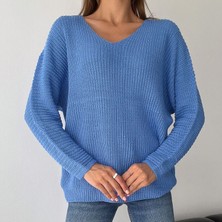 V Yaka Selanik Örgü Oversize Triko Kazak