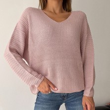 V Yaka Selanik Örgü Oversize Triko Kazak