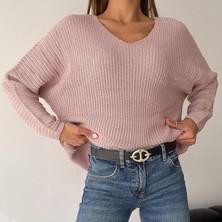 V Yaka Selanik Örgü Oversize Triko Kazak