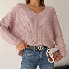 V Yaka Selanik Örgü Oversize Triko Kazak