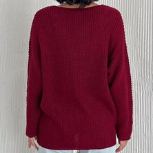 V Yaka Selanik Örgü Oversize Triko Kazak