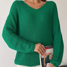 V Yaka Selanik Örgü Oversize Triko Kazak