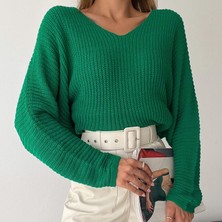 V Yaka Selanik Örgü Oversize Triko Kazak