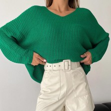 V Yaka Selanik Örgü Oversize Triko Kazak