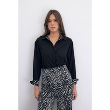 Zebra Desenli Klasik Gömlek - Siyah