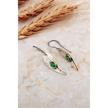 Sümer Telkari Kök Zümrüt Taşlı Defne Yaprağı Elişi Gümüş Küpe 7232