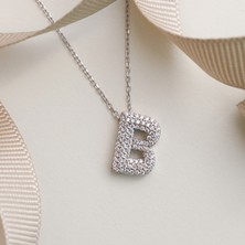 925 Ayar Radyum Kaplama Harfli  B Harfi Gümüş Kolye