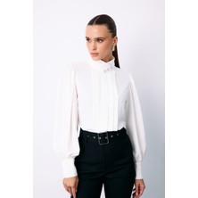 Nervür Detaylı Bluz - Ekru