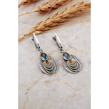 Sümer Telkari Mistik Topaz Taşlı Halkalı Çekiç Dövme Elişi Gümüş Küpe 7231