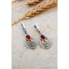 Sümer Telkari Kök Yakut Taşlı Halkalı Çekiç Dövme Elişi Gümüş Küpe 7236