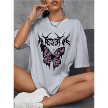 Mercoledi Bad Butterfly Baskılı Oversize T-Shirt Salaş Boyfirend