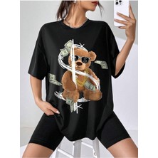 Mercoledi Dolar Bear Baskılı Oversize T-Shirt Salaş Boyfirend