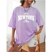 Mercoledi New York 1968 Baskılı Kadın Oversize Salas T-Shirt Boyfriend