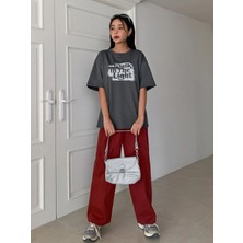 Mercoledi Füme Walk In The Light Baskılı Oversize T-Shirt