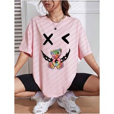 Mercoledi Ayıcık x Baskılı Kadın Oversize Salas T-Shirt Boyfriend