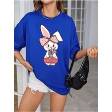 Mercoledi Rabbit Baskılı Kadın Oversize Salas T-Shirt Boyfriend