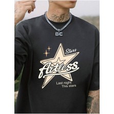 Mercoledi Stars Baskılı Oversize Erkek T-Shirt Salaş Boyfirend