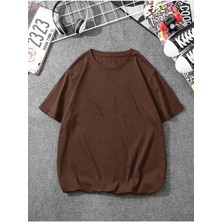 Mercoledi Kahverengi Erkek Oversize Basic T-Shirt