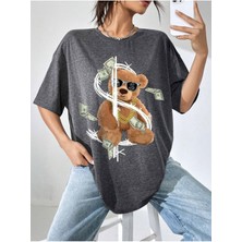 Mercoledi Dolar Bear Baskılı Oversize T-Shirt Salaş Boyfirend