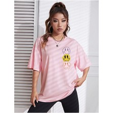 Mercoledi Smile Baskılı Kadın Oversize Salaş T-Shirt Boyfirend
