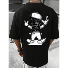 Mercoledi Funny Bear Baskılı Oversize Erkek T-Shirt Salaş Boyfirend