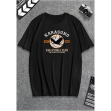 Mercoledi Siyah Erkek Karasuno Baskılı Oversize T-Shirt