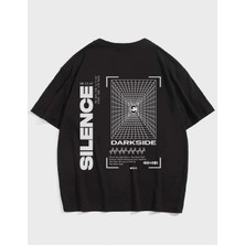 Mercoledi Unisex Siyah Silence Baskılı Oversize T-Shirt